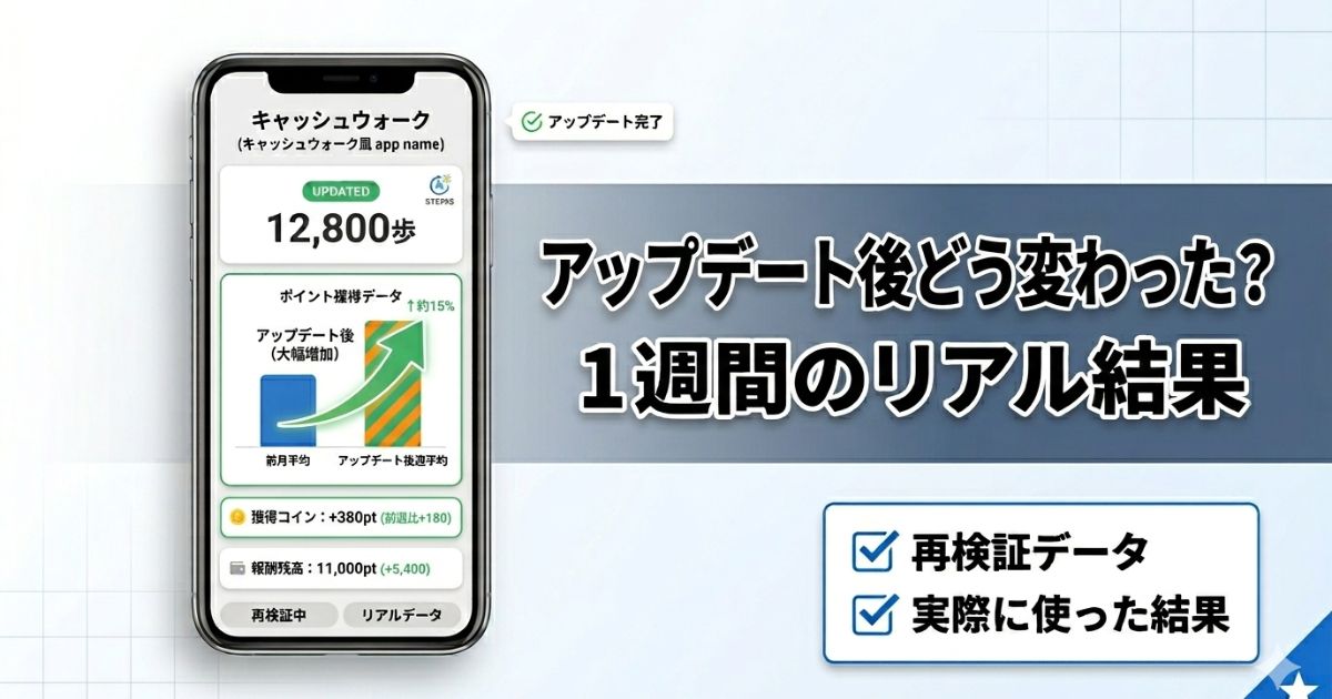 キャッシュウォークのアップデート後を1週間検証したリアル結果のアイキャッチ画像