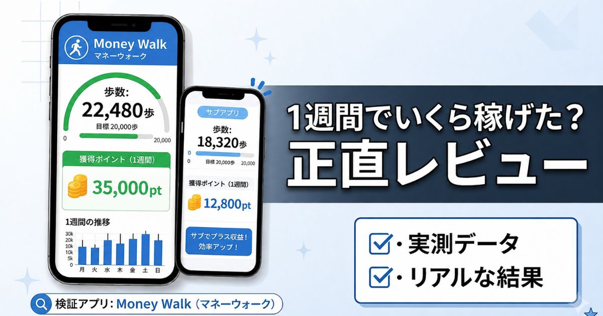 Money Walk（マネーウォーク）で1週間歩いた実測結果と獲得ポイントを解説するアイキャッチ画像