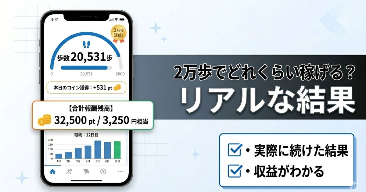 1日2万歩のポイ活でどれくらい稼げるか検証したリアル結果のアイキャッチ画像