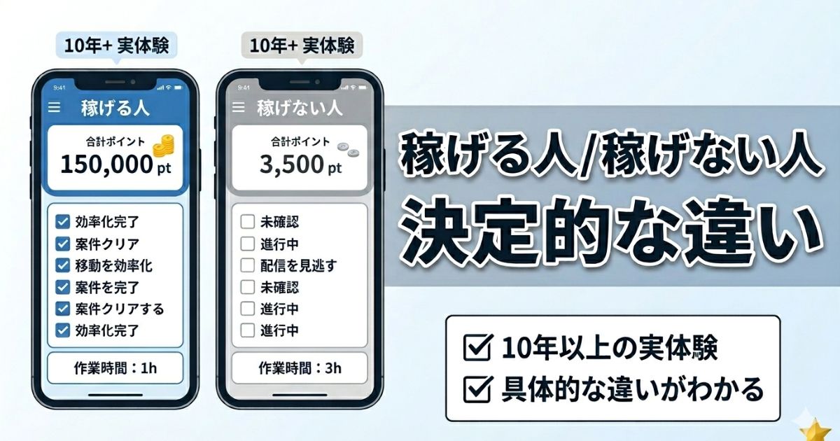 アンケートサイトで稼げる人と稼げない人の違いを比較したアイキャッチ画像