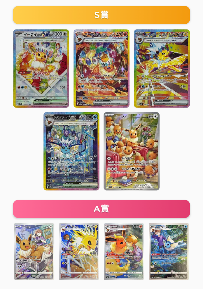 サンポのポケカオリパS賞・A賞ラインナップ画面